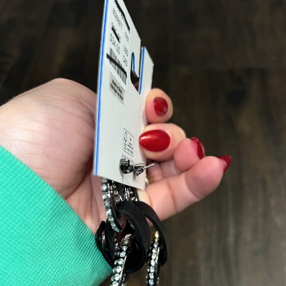 NWT Black Double Hoop and Silver Rhinestone Studded Earrings - Picture 2 of 3